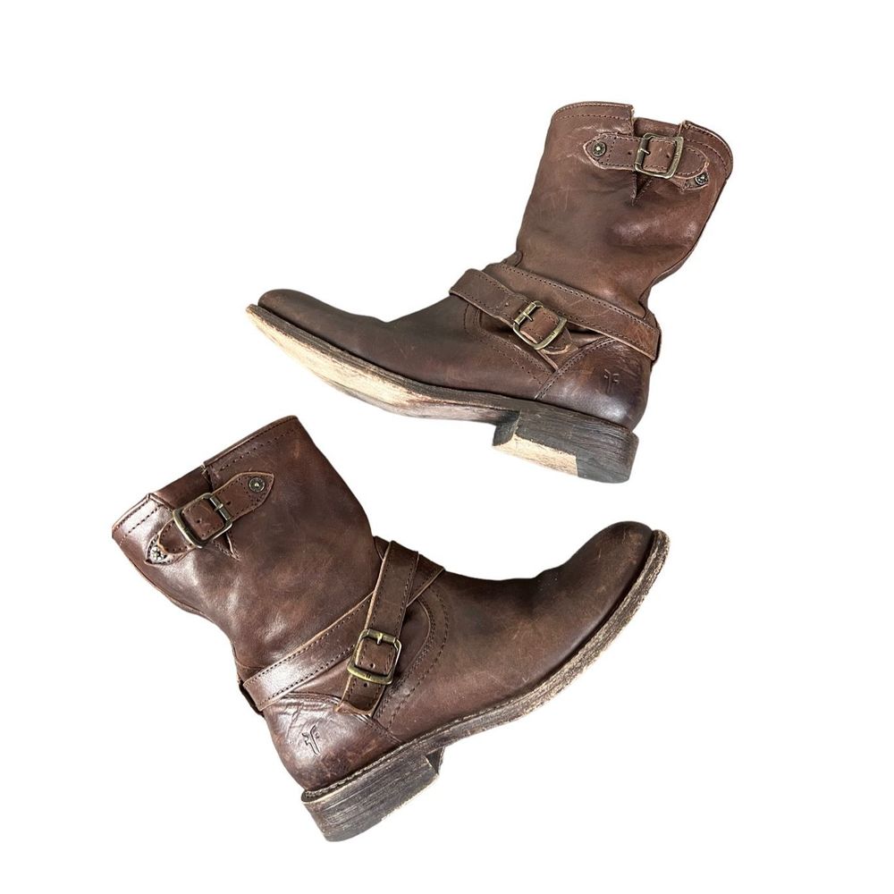 Frye Veronica Short Slouchy Brown Leather Buckle Boot Size 8 - Picture 4 of 10